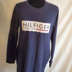 Tommy Hilfiger Womens Navy Blue Graphic Logo Fleece Sweatshirt Dress Size S